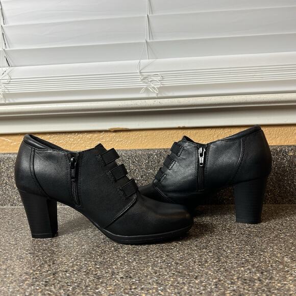 Clarks Collection Shoe Comfort Block Heel Womens 6.5M Black Leather Classic Pump - Picture 5 of 10